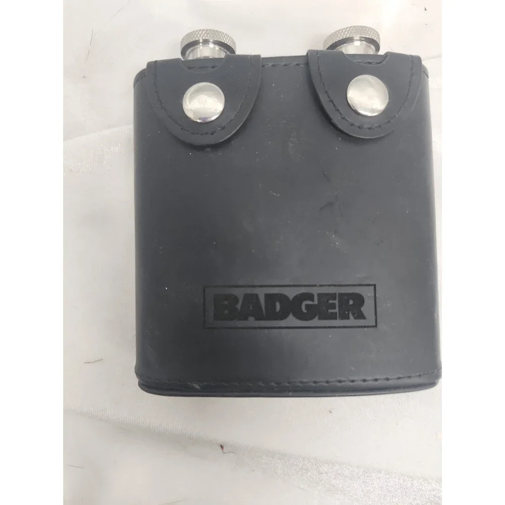 Badger DOUBLE STAINLESS  Hip FLASK  LEATHER HOLSTER 6 Oz - heavy equipt co.